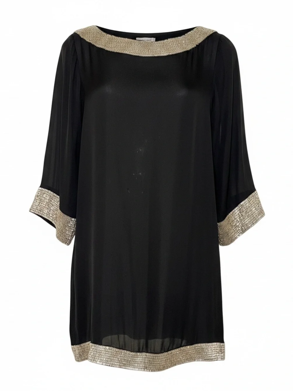 Alice + Olivia Scoop Silk Tunic Dress Black Gold Beaded Trim Medium